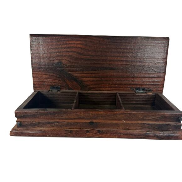 Vintage Wood Jewelry Box Carved Leather Top Roman Guards & Shields Design - Picture 5 of 11